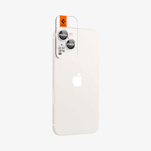 AGL07163 - iPhone 15 Pro / 15 Pro Max Optik Pro Lens Protector in natural titanium showing the device